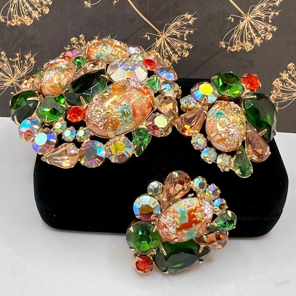 Juliana Coral Gold Splattered Brooch and CLIP Earrings - Picture 3 of 7